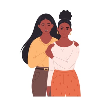 Black lesbian couple hugging and smiling. Sweetheart couple together. LGBT family, LGBT pride vector