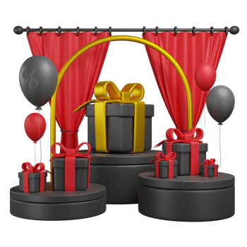 Black friday concept. Realistic 3d design stage podium, round studio, balloons, Creative marketing concept. png