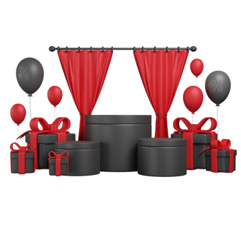 Black friday concept. Realistic 3d design stage podium, round studio, balloons, Creative marketing concept. png