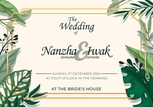 Nature Floral Wedding Invitation Gold Frame Design vector