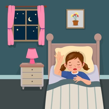 cute little child girl sleeping on bed at night in the bedroom vector