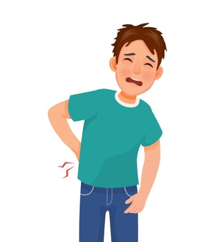 Handsome young man suffering from lower back pain vector