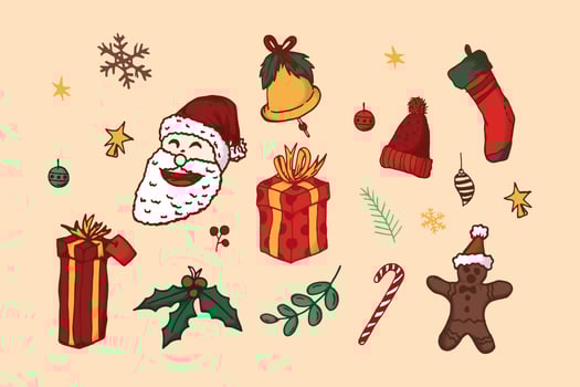 Hand drawn christmas ornament on cream background vector