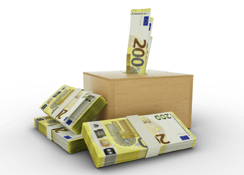 3D rendering of Euro notes in wooden Savings box png
