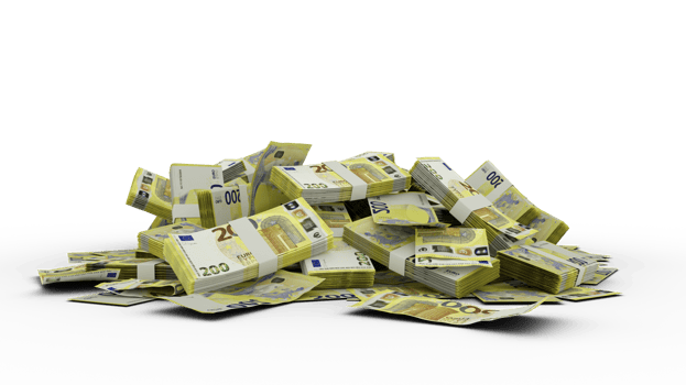 3D Stack of 200 Euro notes isolated on transparent background png