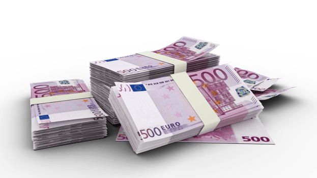 3D Stack of 500 Euro notes isolated on transparent background. European currency png