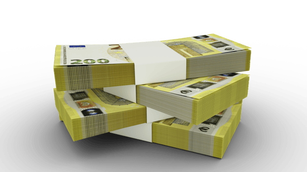 3d rendering of Stack of Euro notes. Few bundles of Euro currency isolated on transparent background png