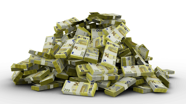 Big pile of Euro notes a lot of money over transparent background. 3d rendering of bundles of cash png
