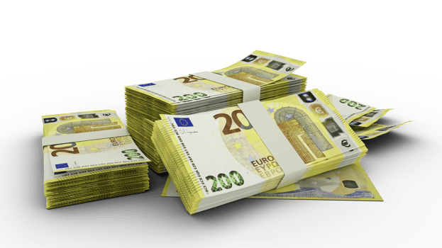 3d rendering of Stack of 200euro notes. bundles of Euro currency notes isolated on transparent background png