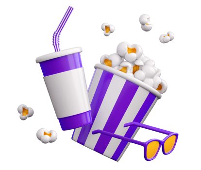 3d popcorn and paper glass drink. Cinema, movie, film, entertainment concept background in trendy plastic colors. High quality isolated render png