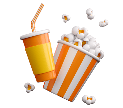 3d popcorn and paper glass drink. Cinema, movie, film, entertainment concept background in trendy plastic colors. High quality isolated render png