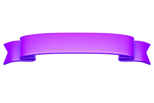 3d label ribbon. Glossy violet, purple blank plastic banner for advertisment, promo and decoration elements. High quality isolated render png