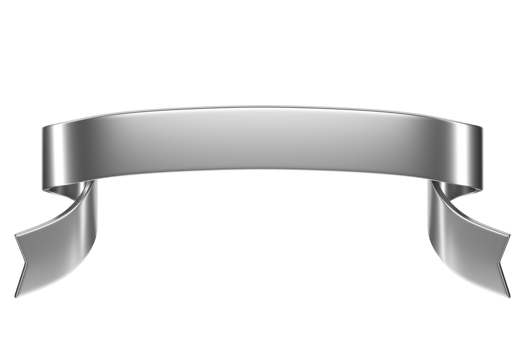 3d label ribbon. Glossy silver blank plastic banner for advertisment, promo and decoration elements. High quality isolated render png