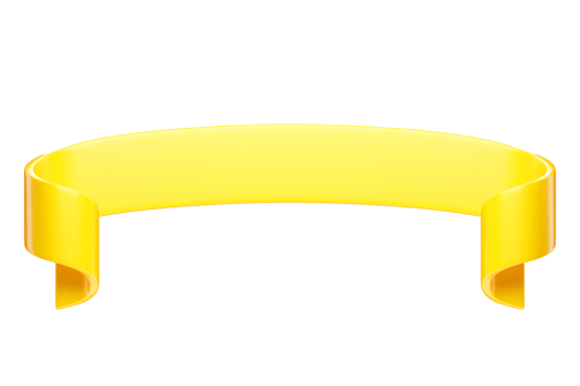3d label ribbon. Glossy yellow blank plastic banner for advertisment, promo and decoration elements. High quality isolated render png