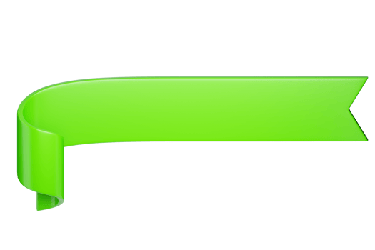 3d label ribbon. Glossy green blank plastic banner for advertisment, promo and decoration elements. High quality isolated render png
