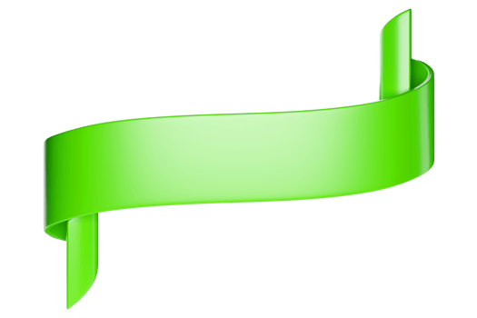 3d label ribbon. Glossy green blank plastic banner for advertisment, promo and decoration elements. High quality isolated render png