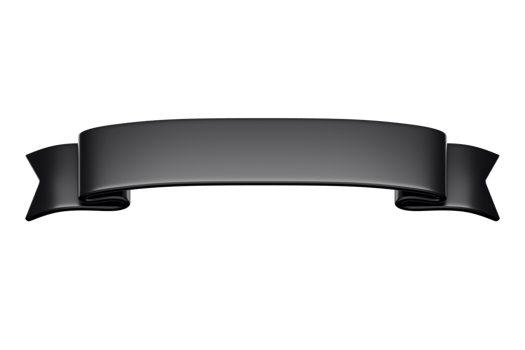 3d label ribbon. Glossy black  blank plastic banner for advertisment, promo and decoration elements. High quality isolated render png
