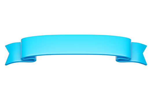3d label ribbon. Glossy blue blank plastic banner for advertisment, promo and decoration elements. High quality isolated render png