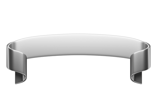3d label ribbon. Glossy silver blank plastic banner for advertisment, promo and decoration elements. High quality isolated render png