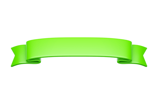 3d label ribbon. Glossy green blank plastic banner for advertisment, promo and decoration elements. High quality isolated render png