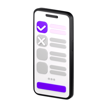 3d smartphone with checklist on the screen. Todo or tasks list, vote form, online survey, feedback or examination concept. High quality isolated render png