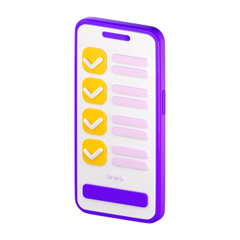 3d smartphone with checklist on the screen. Todo or tasks list, vote form, online survey, feedback or examination concept. High quality isolated render png