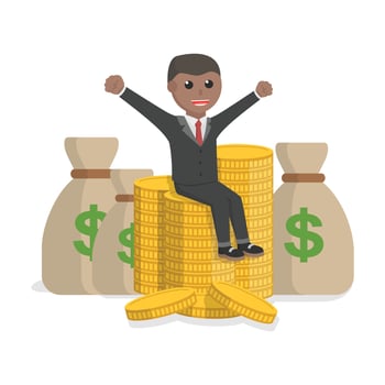businessman african sitting in the treasure design character on white background vector