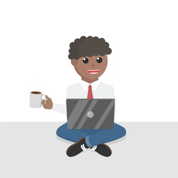 businessman african work by laptop with coffe design character on white background vector