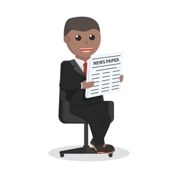male businessman african reading newspaper in chair design character on white background vector