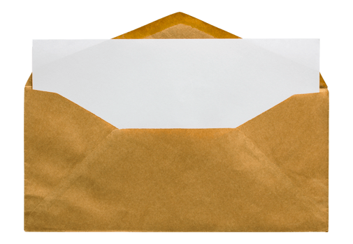 open brown envelope with blank letter isolated with clipping path for mockup png