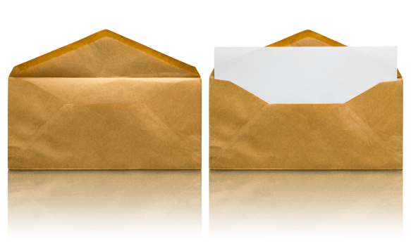 open brown envelope with blank letter isolated with reflect floor png