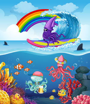 Sea animals in underwater vector