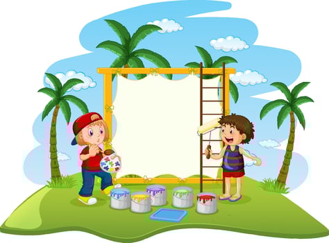 Empty board with happy children vector