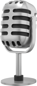 Retro Microphone. Minimalist cartoon.  Silver PNG isolated icon on transparent background. 3D rendering.
