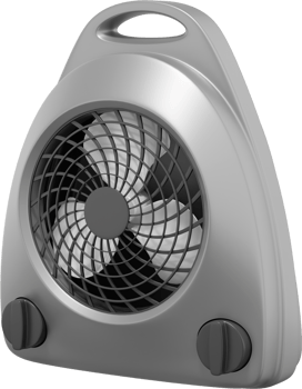 Electric fan heater. Gray PNG icon on transparent background. 3D rendering.