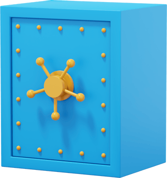 Retro safe with wheel handles. Blue close storage. PNG icon on transparent background. 3D rendering.