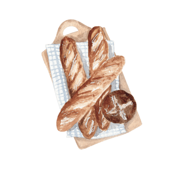 Watercolor breakfast with milk and bread png