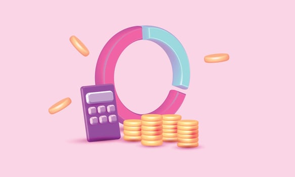 save money bank Financial graph economics saving education concept. on pink background vector 3d Calculator