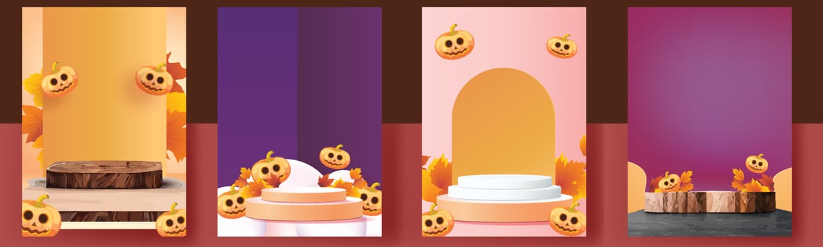 podium stage autumn halloween season paper art colorful for show banner sale vector illustation pumpkin