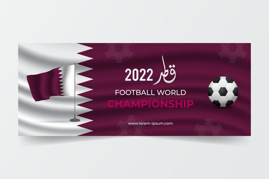 Maroon gradient world football championship horizontal banner template with Qatar flag illustration vector