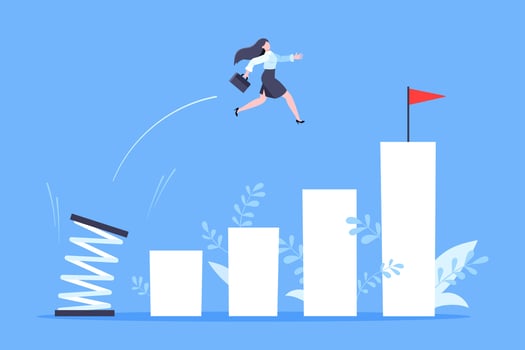 Springboard businesswoman high jump flat style design vector illustration concept.