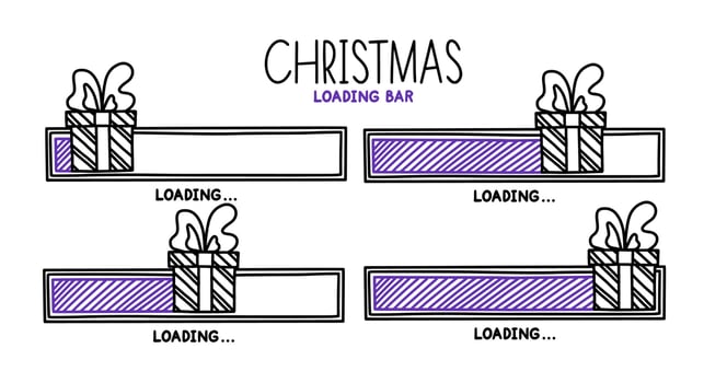 Christmas 2022 progress loading bar. Infographics design element with status of completion. Hand drawn vector illustration