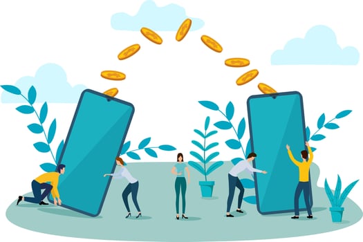 Online payments.People transfer money using smartphones.Concept of online transfers and mobile payments.Vector illustration. vector