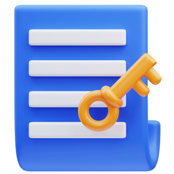 3d rendering of key document icon illustration png