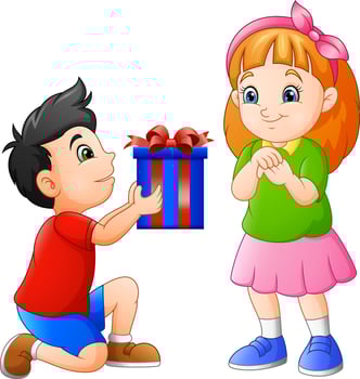 Little boy gives gift to girl vector