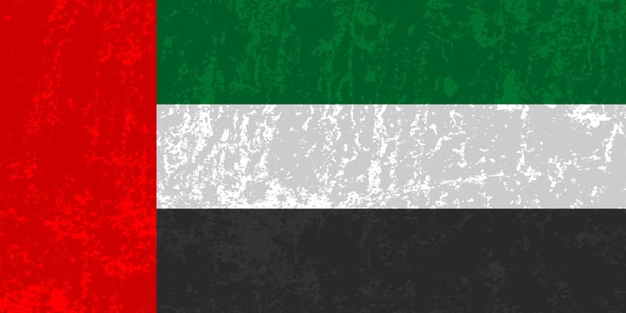 United Arab Emirates flag, official colors and proportion. Vector illustration.