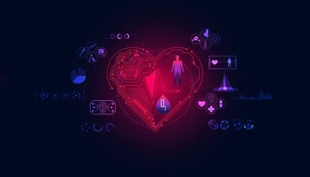 abstract heart digital processing body heart rate blood oxygen interface health on blue modern background vector