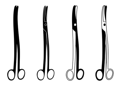 Silhouette sketch scissors, shears, pair of scissors. Medical instrument. Hospital, medical equipment vector
