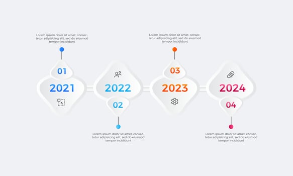 Modern timeline four steps infographics design, Timeline Infographic label design template with icon vector