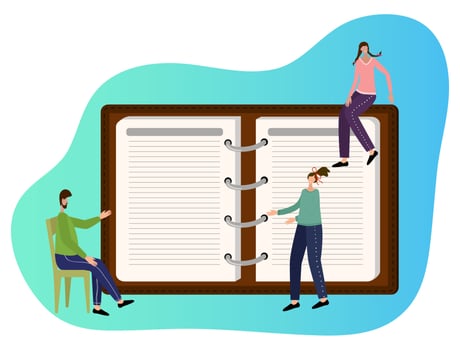 Vector illustration.People make a schedule.Concept of task planning, schedule of operations, agenda.